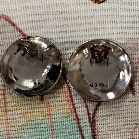 Vintage Clip On Earrings Circle Blue Green with Decorative Design - Picture 4 of 4